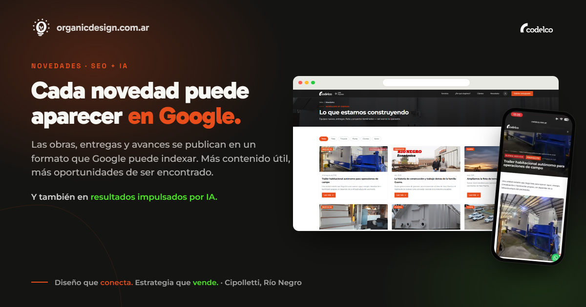 Sección de novedades con SEO en la web de Codelco S.A., pensada para indexar en Google
