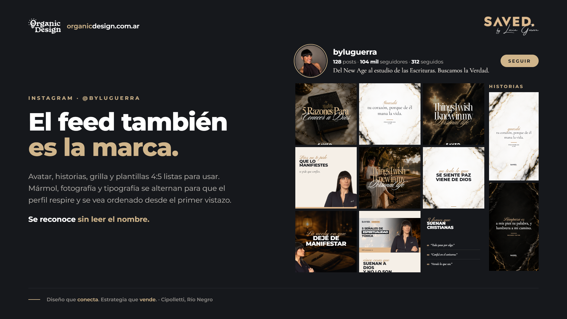 Feed de Instagram de SAVED pensado como damero visual con piezas oscuras y claras